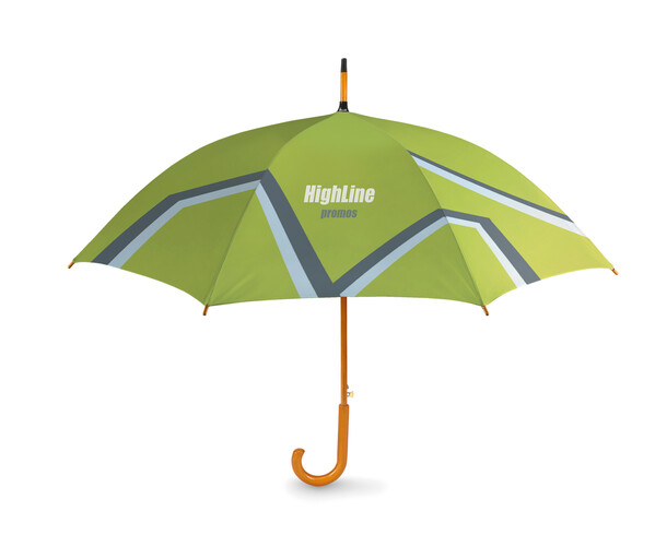 All-over printed ⌀102cm/23″ auto open umbrella. Wooden shaft & handle - Full colour