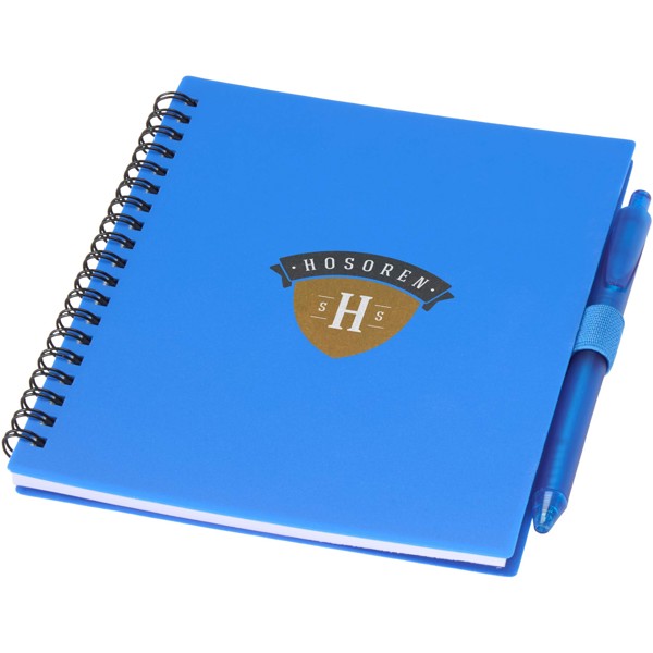 Ensemble carnet à couverture souple en plastique recyclé et stylo bille (encre bleue) Niove - Bleu