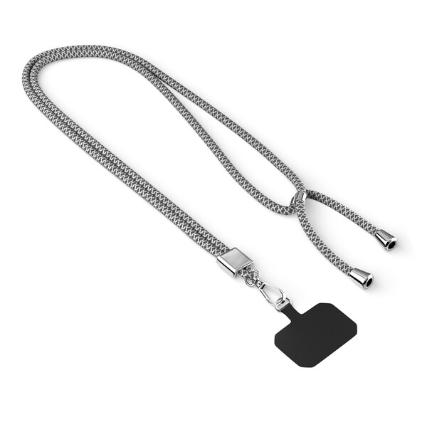 Moderno cordão cruzado para telemóvel em poliéster - Branco / Preto / Acessórios prateados