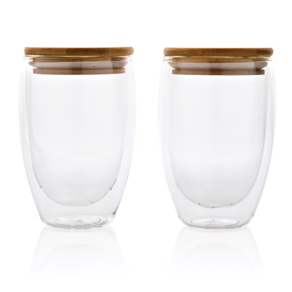 XD - Double wall borosilicate glass with bamboo lid 350ml 2pc set