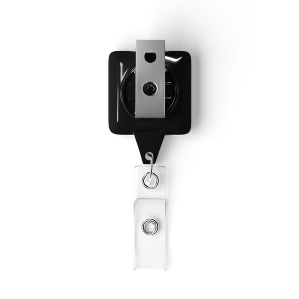 Retractable badge reel in square shape with 2.5cm2 logo - Black