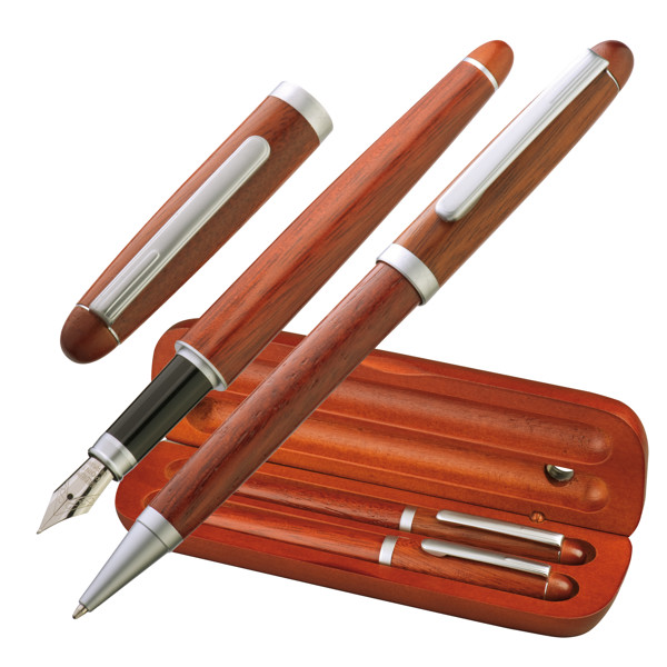 Rosewood pen set in stylish case JONATHAN - Brown