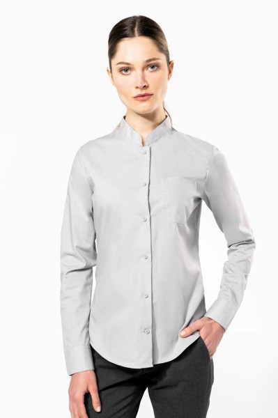 Ladies' Long-Sleeved Mandarin Collar Shirt - White / L