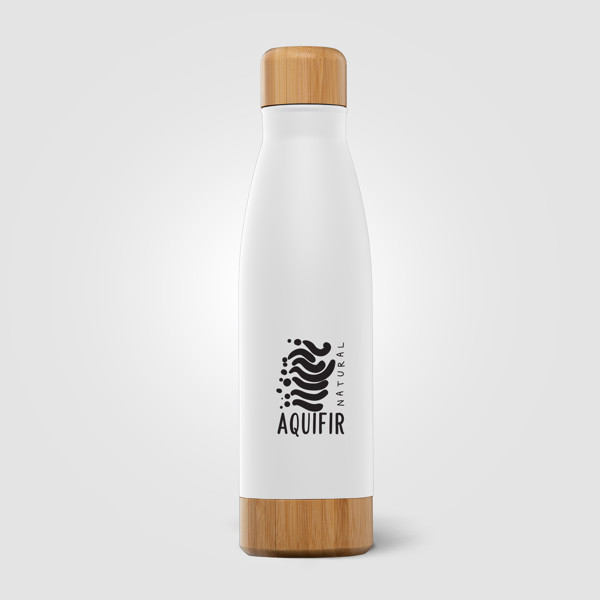 Ibiza Bamboo - 650 ml Double-Wall Stainless Bottle - White / 4 Colour inkjet