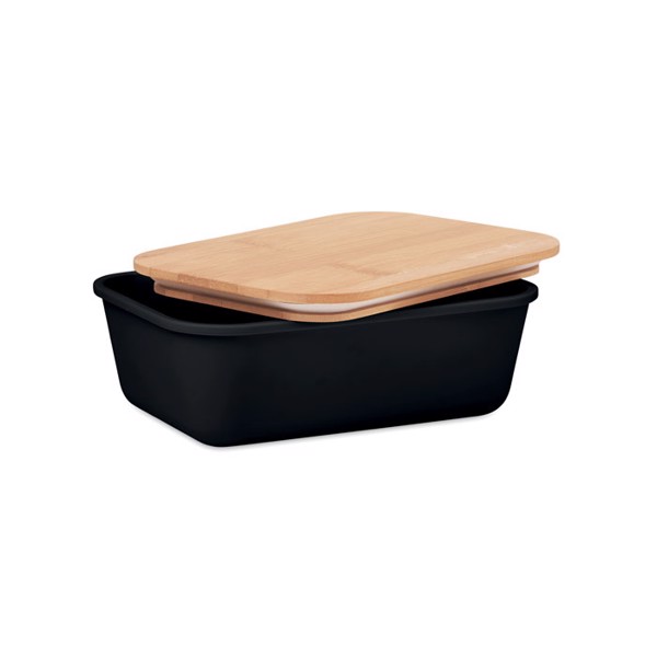 Četrtkova škatla za kosilo s pokrovom iz bambusa, 200x135x65 mm - Črna