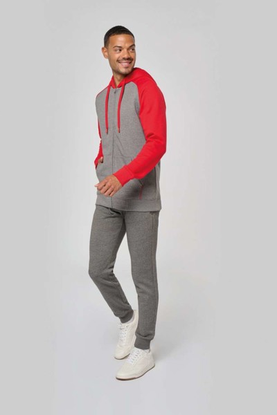 Unisex Two-Tone Zipped Hooded Fleece Jacket - Grey Heather / Sporty Navy / 3XL