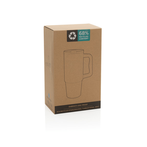 Mug 900ml étanche en acier inoxydable recyclé RCS Embrace - Bleu Marine