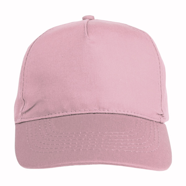 Cotton 5-Panel Cap With 2 Mm-Thick Visor, Embroidered Eyelets And Adjustable Velcro Strap - Pink