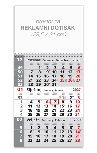 Poslovni kalendar – Trodjelni sivi spirala