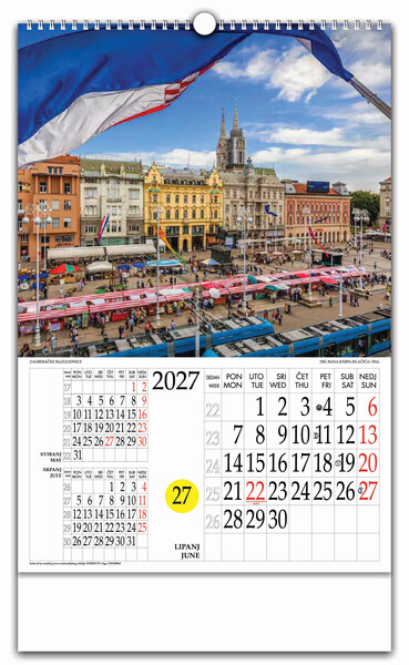Zidni kalendar s rotacijskim krugom – Zagrebačke razglednice