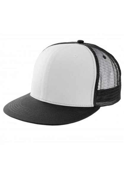 Trucker Flat Peak Cap - 6 Panels - White / Black