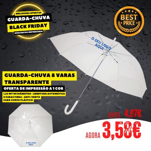 Guarda chuva Sky transparente de 8 varas com impressão a uma cor