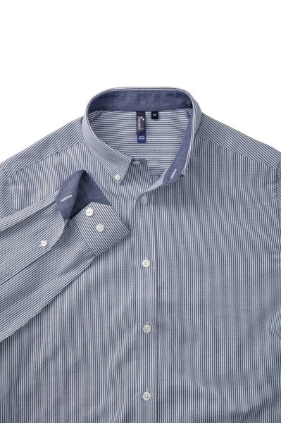 Men’S Cotton Rich Oxford Stripes Shirt - White / Navy / S