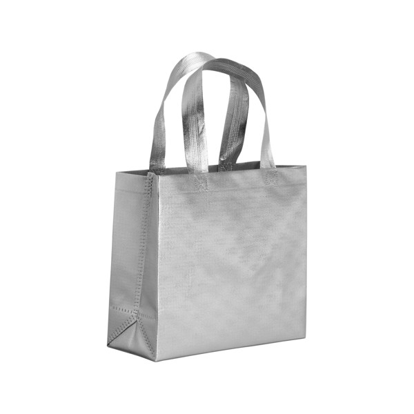 Laminated Non Woven Thermowelded Mini Shopping Bag, Short Handles And Gusset - Silver