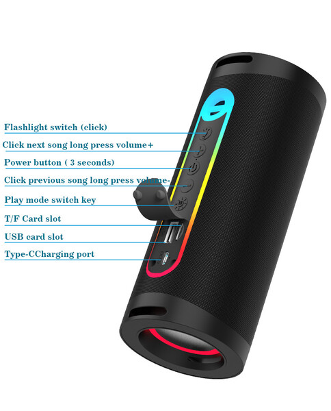 Bluetooth speaker with flashlight - BLACK