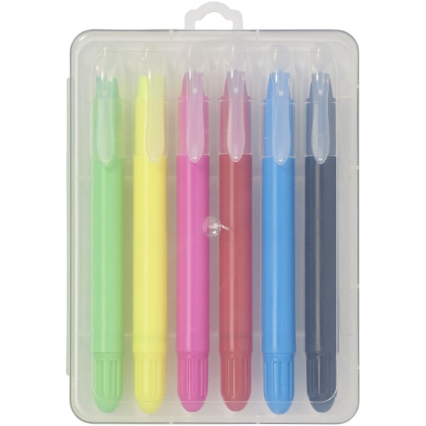 Phiz 6 retractable crayons in plastic case