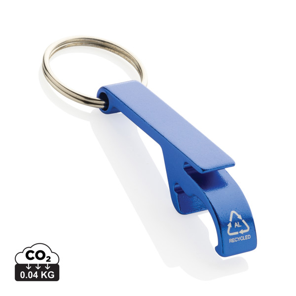 Porte-clés décapsuleur en aluminium recyclé RCS - Bleu