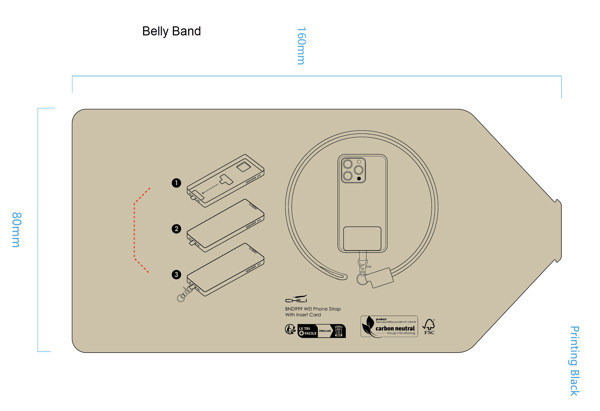 Wei, Phone Strap Navy / Insert Noir En Polyester X 1 / Navy Blue 2768C  Rpet 8Mm Diameter- / Patch Noir Pu Et Mousqueton Noir En Métal