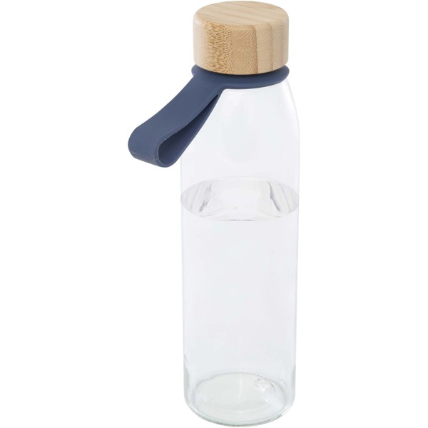 Bouteille d'eau en verre Porto de 500 ml avec poignée en silicone et couvercle en bambou - Bleu océan