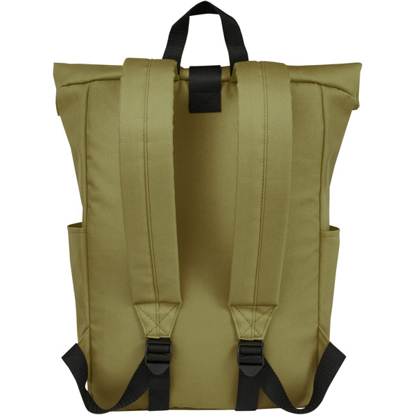 Zaino con chiusura arrotolabile per portatile da 15,6" in PET riciclato certificato GRS Byron 18L - Oliva