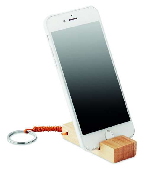 Trineu obesek za ključe, stojalo za pametni telefon, bambus