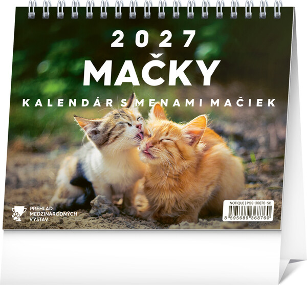 Notique Stolový Kalendár Mačky – S Menami Mačiek 2027, 16,5 x 13 cm