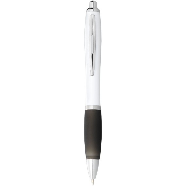 Stylo bille avec corps blanc et grip coloré Nash - Blanc / Noir