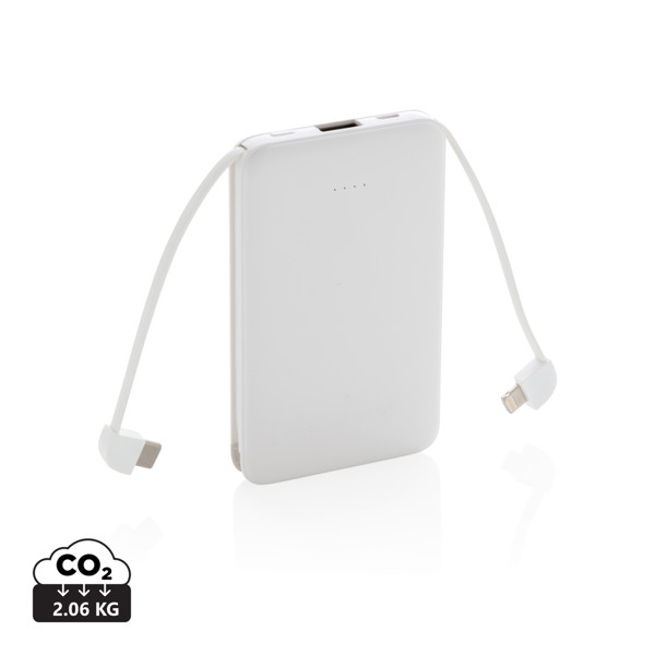 Džepni powerbank 5.000 mAh s integriranim kabelima