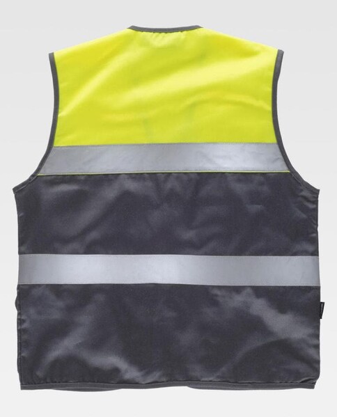 Colete tipo Safari Combinado com Fitas Refletoras - Cinza / Amarelo