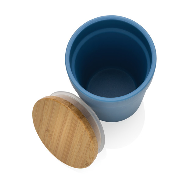 Mug 300ml en PP recyclé GRS avec couvercle en bambou - Bleu