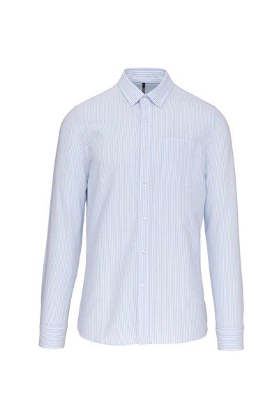 Long-Sleeved Washed Oxford Cotton Shirt - Striped White / Oxford Blue / 3XL