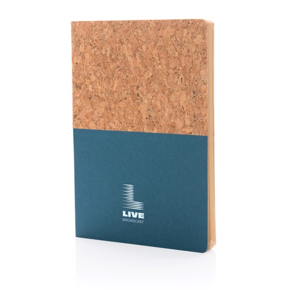 Carnet A5 à couverture en kraft et en liège - Bleu