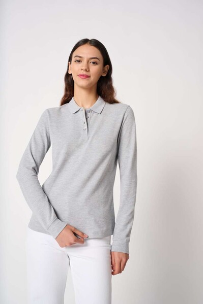 Ladies' Pique Long-Sleeves Polo Shirt - Ideal White / S