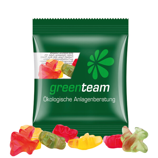 Mini bag 10g, compostable foil transparent, Trolli fruit jelly gums plane