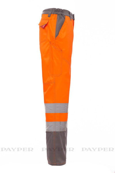 Calças de alta visibilidade - Cinzento Urze / Laranja Fluorescente 