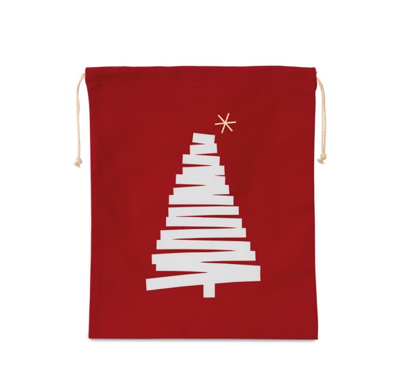 Saco de algodão com cordão, motivo árvore de Natal - Vermelho escuro 