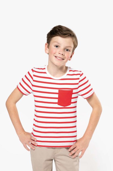 Kids' Striped Short Sleeve Sailor T-Shirt With Pocket - Striped White / Red / 6/8