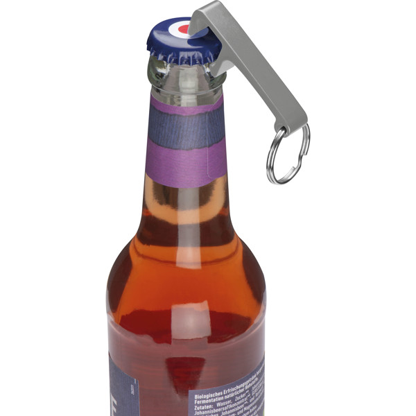 Metal keyring with bottle and can opener ADRIANO - Silvergrey