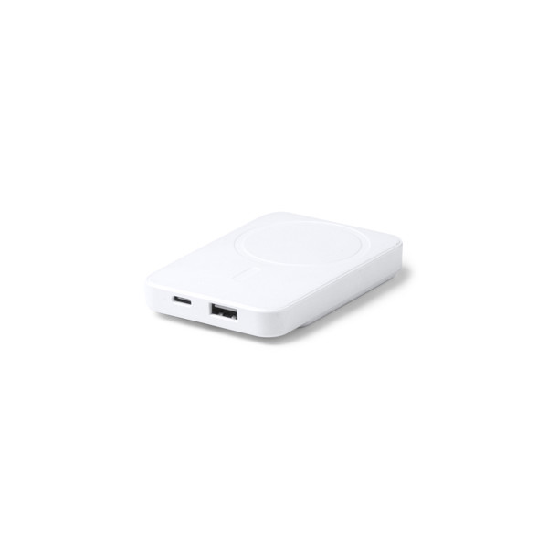 Custom bamboo and recycled ABS power bank 5000 mAh with 15W magnetic wireless charging