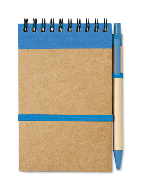 Bloc-notes recyclé et stylo Sonora - Bleu