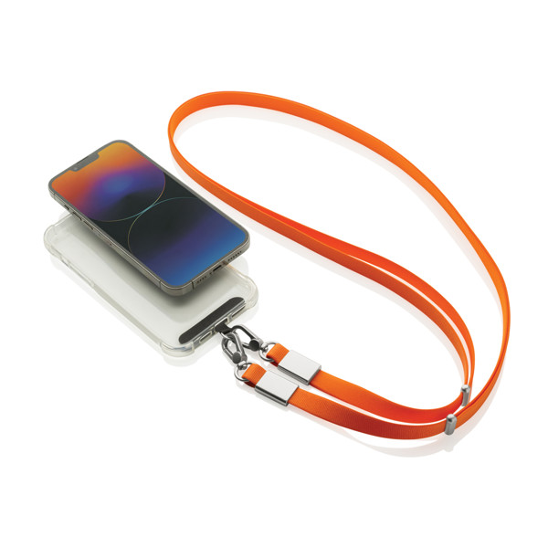 Crossbody lanyard Nivo RCS z recyklovaného PET - Oranžová