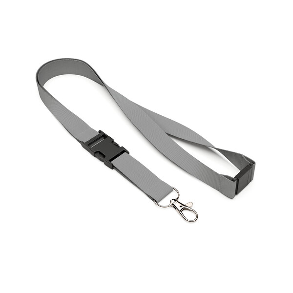 Fita de poliéster destacável em serigrafia com correspondência pantone - Cinzento frio 6c / 20mm width / Mosquetão metálico / Fecho de segurança