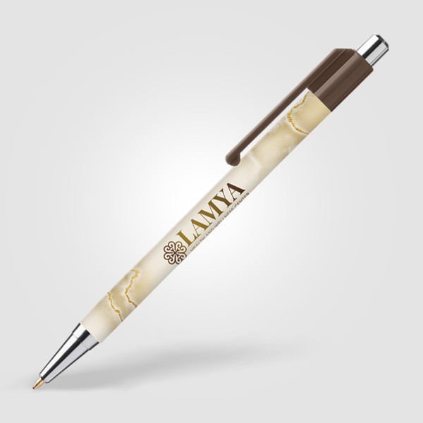 Stylo Astaire chrome avec embout coloré - Marron / Impression 360
