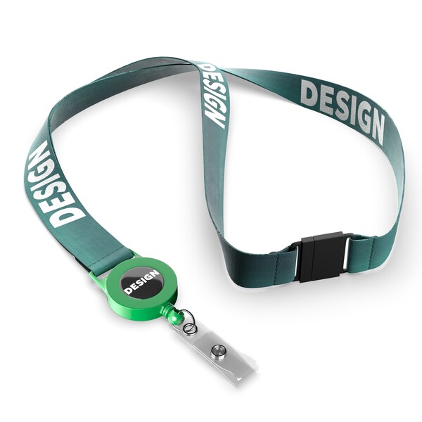 Lanyard de poliéster para crachá retrátil sublimado - Cor integral / Verde clássico / 20mm width / Fecho de segurança