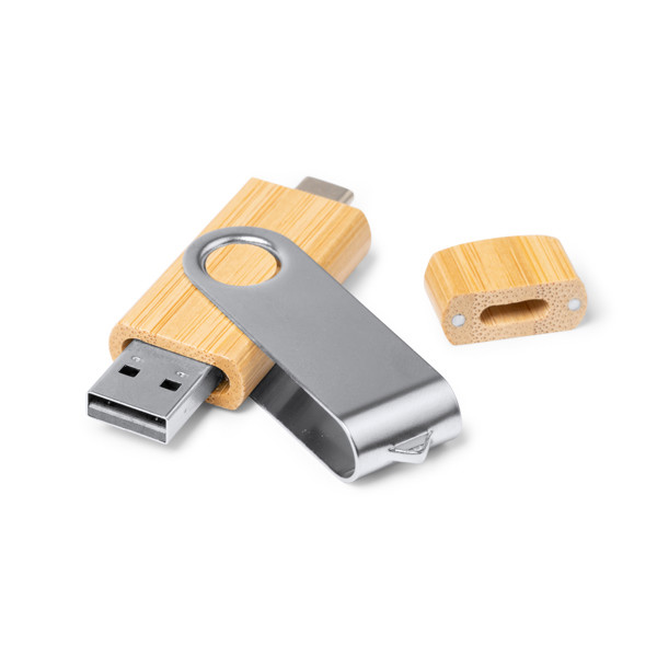 Personalised bamboo USB flash drive 32 GB with dual USB-A and Type-C connector