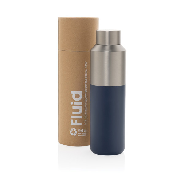Bouteille d'eau 600ml en acier recyclé certifiée RCS Fluid - Bleu Marine