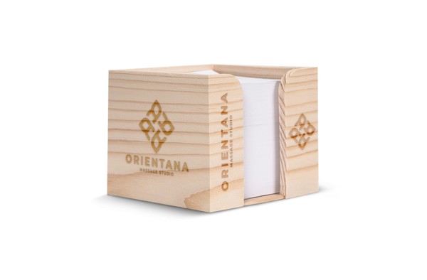 Paper pad 10x10x8.5cm in wooden cube box - Nature