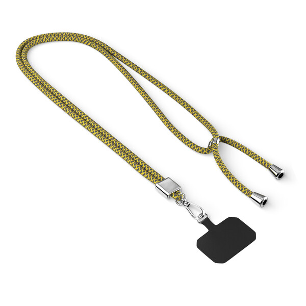 Moderno cordão cruzado para telemóvel em poliéster - Amarelo brilhante / Preto / Acessórios prateados