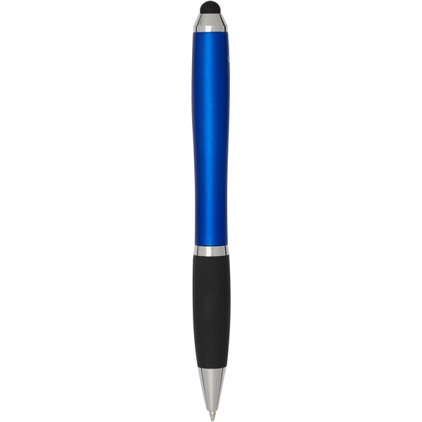 Stylo bille à stylet en plastique recyclé RCS avec corps coloré et grip noir (encre noire) Nash - Bleu royal