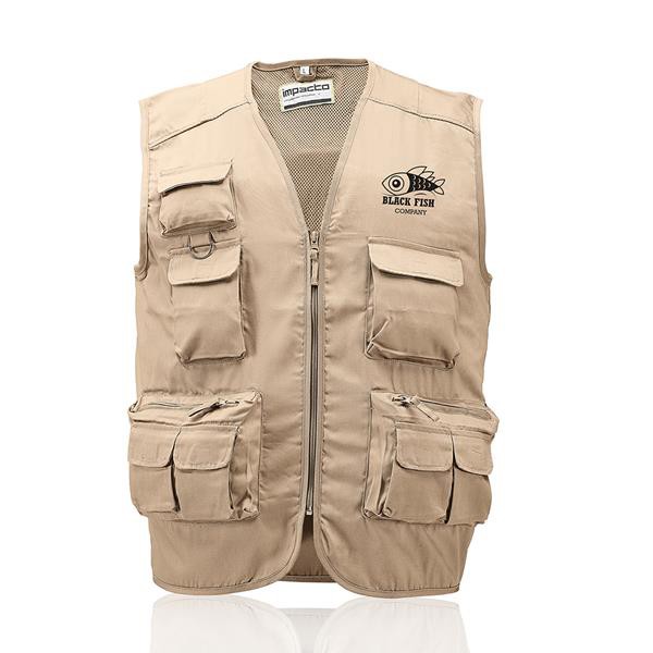 Colete Multi-Bolsos Em Sarja De Algodão, Fecho Em Nylon - Preto / XL